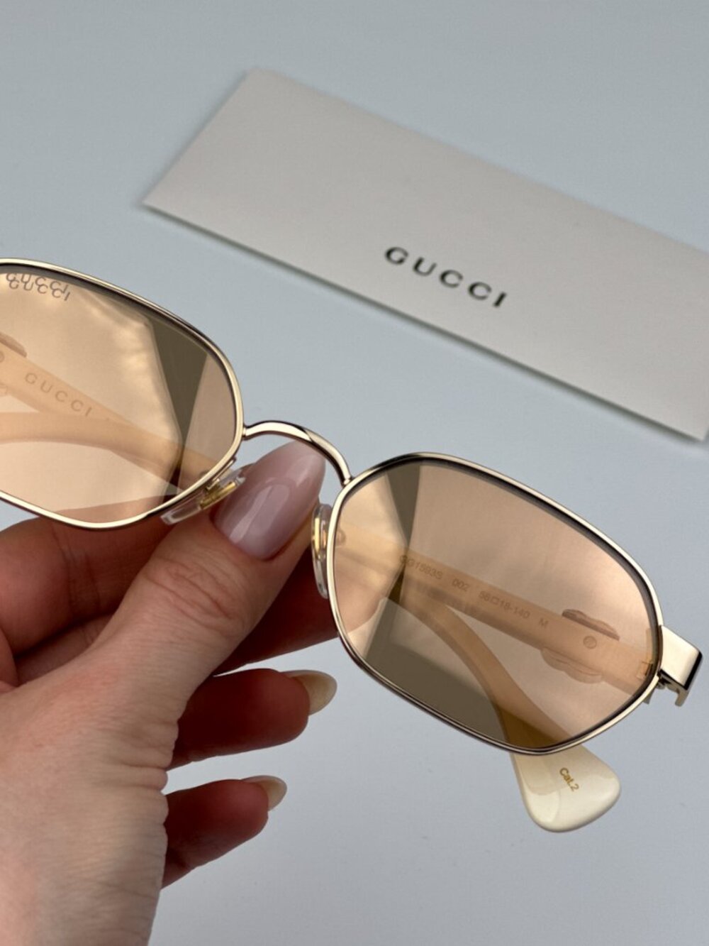 GUCCI GG1593S 002 GOLD IVORY GEOMETRIC UNISEX SUNGLASSES
